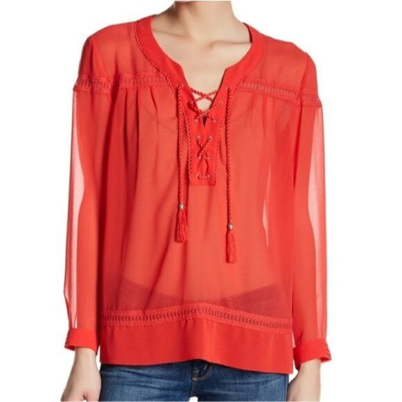 THE KOOPLES  Chiffon Lace Up Blouse Size Small - Picture 1 of 10